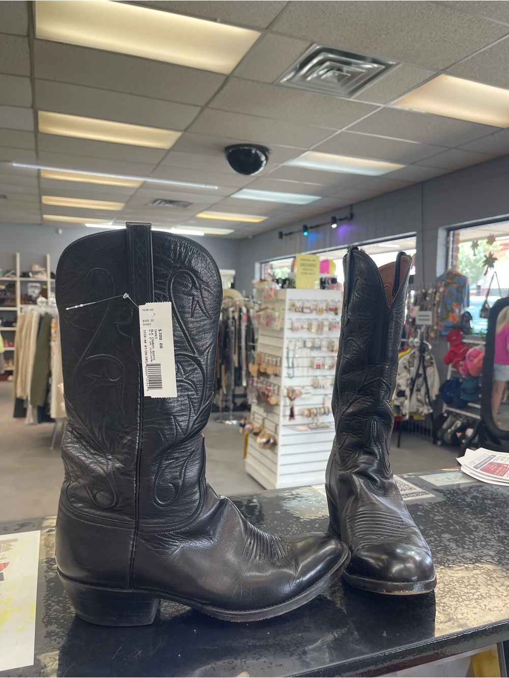 Lucchese Black Leather Cowboy Boots